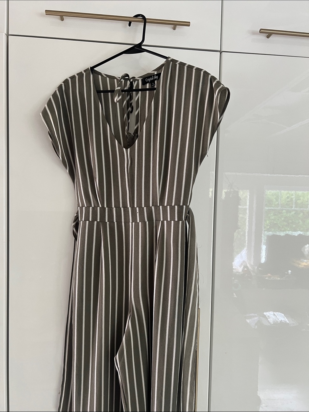 Capri Sky Olive Striped V-Neck Jumpsuit